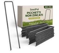SeedPal 100 Picchetti in Acciaio Robusto Non Galvanizzato - Per Telo di Pacciamatura, Recinzione e Rete - 150mm di Lunghezza, 25mm di Larghezza, Ø 3mm