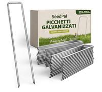 SeedPal Picchetti in Acciaio Zincato (50 Pezzi) - Picchetti per Telo di Pacciamatura, Recinzione e Camping - 150mm di Lunghezza, 25mm di Larghezza, Ø 3mm