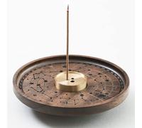 SEEDWAVE Porta bastoncini d'incenso Galaxy, portaincenso in legno di noce con 3 fori, cattura cenere in ottone per meditazione e yoga. (Φ12 x 2.5 cm)