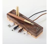 SeedWave Supporto per cavi in legno con portapenne, organizer magnetico per cavi da scrivania con 6 fessure per cavi, supporto per cavi autoadesivo per la gestione dei cavi, versatile organizer per