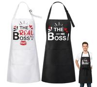Seefey 2 pezzi grembiule da cucina The Boss and The Real Boss, grembiule da cucina regolabile per adolescenti, divertenti grembiuli con 2 tasche per matrimonio, fidanzamento, San Valentino, Natale