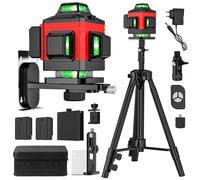 Seeiswork 4D Livello laser multifunzione a 16 linee 360 ° Livellamento automatico - Trave verde ricaricabile tramite USB con treppiede per l'edilizia Red