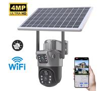 Seeiswork 4MP WIFI Telecamera solare wireless Doppia lente Doppio schermo Telecamera esterna Pannello solare Audio Telecamera di sorveglianza di sicurezza PIR
