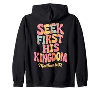 Seek First His Kingdom Matteo 6:33 Retro Bibbia Verse Art Felpa con Cappuccio