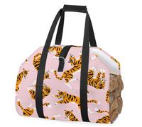 SEEKJOYS Borsa per legna da ardere con motivo di tigre, robusta borsa per il trasporto della legna da ardere con animali africani, resistente, per barbecue e campeggio, Multi, L