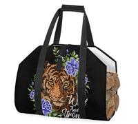 SEEKJOYS Borsa per legna da ardere con motivo tigre ricamata, robusta borsa per il trasporto di legna da ardere con animali africani, resistente, per barbecue e campeggio, Multi, L