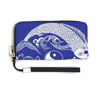 SEEKJOYS Borse per le donne Palme al tramonto Portafoglio lungo da donna con cinturino da polso in pelle PU di grande capacità Multi Card Case Portafogli da donna, Orientale Tradizionale Tai Chi, 8X4