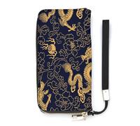 SEEKJOYS Portafoglio da donna con frutti tropicali, banana, porta carte, pochette elegante portafoglio con cinturino da polso, borsa lunga da donna per ragazze e signore, Drago d'oro orientale Cina,