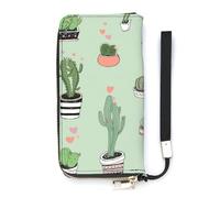 SEEKJOYS Portafoglio da donna con gatto cowboy equitazione un cavallo portafogli da donna porta carte pochette elegante portafoglio in pelle con cinturino da polso lungo borsa da donna, Cactus Amore E