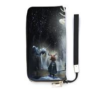 SEEKJOYS Portafoglio da donna con motivo nave sotto il tramonto, grande portafoglio da donna, con porta carte, pochette elegante con cinturino da polso, borsa lunga da donna per carte, monete, Cervo