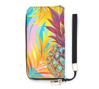 SEEKJOYS Portafoglio da donna con motivo retrò personale, portafogli da donna, pochette elegante con cinturino da polso, borsa lunga da donna per ragazze e signore, Ananas Golden Summer, 20x10.5cm