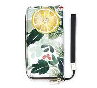 SEEKJOYS Portafoglio da donna con palme sotto il tramonto portafogli da donna porta carte pochette elegante portafoglio in pelle con cinturino da polso lungo borsa da donna, Limone e lascia pittura