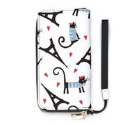 SEEKJOYS Portafoglio da donna Torre Eiffel. Parigi vintage portafogli da donna porta carte pochette elegante portafoglio in pelle con cinturino da polso lungo borsa da donna, Torre Eiffel e gatti,