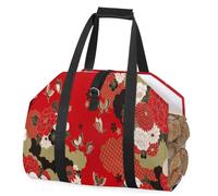 SEEKJOYS Portalegna da ardere con motivo giapponese a tema robusto, borsa per il trasporto di legna da ardere con fiori etnici, resistente, per barbecue e campeggio, Multi, L