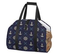 SEEKJOYS Portalegna da ardere con motivo nautico senza cuciture, robusto borsa per il trasporto di legna da ardere, timone e ancora, resistente, per barbecue e campeggio, Multi, L