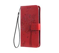 SEEKO Cover per Honor Magic4 Lite 5G Portafoglio, Custodia con Bella Foglie e Gatto in Rilievo Design in Pelle Custodia, Antiurto Case Custodia, Rosso