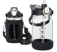 Seekua 1 litro Borraccia Vetro con Cannuccia & Motivazionale Orari per Bere 1l Grande Bottiglia Acqua Vetro con Infusore di Frutta Per Smoothie, Frutta