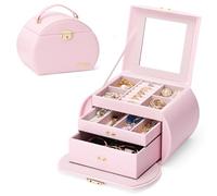 Seelux Portagioie Portatile Rosa per Ragazze: 3 Livelli con 2 Cassetti