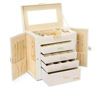Seelux Scatole Portagioie con Specchio, Portagioielli Donna con 4 Cassetti, per Anelli Braccialetti Orecchini Collane, Regalo, Bianca