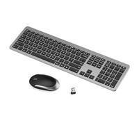 seenda SK38-3 - Tastiera wireless e mouse ricaricabile, ultra sottile, silenziosa, layout QWERTY UK, per Windows, laptop, PC, desktop, colore: nero e grigio