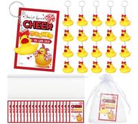 Seenelling Set da 20 regali per allegria, include portachiavi a forma di anatra, etichette con scritta You've Been Cheer Ducked, piccoli fiocchi di nastro, sacchetti di organza per erogazione di