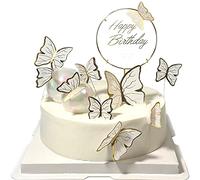 SEERMIA 11 decorazioni per torta a forma di farfalla in oro bianco con scritta "Happy Birthday" in metallo dorato, decorazione per torta di compleanno, decorazione per torta a farfalla, OO-541