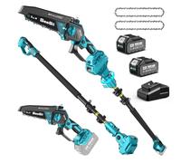 SEESII 2-in-1 Potatore Telescopico a Batteria, 6 Pollici Mini Motosega Brushless con 2 x 4000 mAh Batterie, Portata 4,87 m, Ideale per Esterno e Giardinaggio