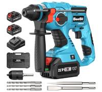 Seesii 4-IN-1 Tassellatore a Batteria: Energia d'impatto 2,1 J, Motore Senza Spazzole, Impugnatura Antivibrante, Trapano a Percussione con 2 * 4,0AH Batterie, 3 Punte SDS-Plus e 2 Scalpelli in Porta