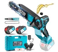 SEESII 6 & 8 Motosega a Batteria, 1000 W Brushless Mini Motosega con 2 * 4000 mAh Batterie, Elettrosega con Lubrificazione Automatica, Sega Elettrica Potatura per Legno, Rami