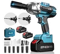 Seesii Avvitatore a Impulsi 479 Ft-lbs (650Nm), 21V Avvitatore a Impulsi a Batteria 3300 RPM con 2 Batterie 4.0Ah, 6 Dadi, 8 Punta da Trapano, 6 Viti, Avvitatore a Impulsi da 1/2 per Auto e Uso