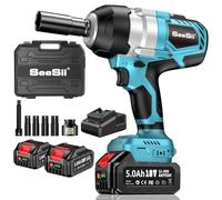 Seesii Avvitatore a percussione a batteria 1400 N.m (1032 Ft-lbs), 1750 RPM, alta coppia 1/2 avvitatore a percussione con batteria da 21 V, 2 x 5000 mAh, 4 prese e custodia per vite e dado auto camion
