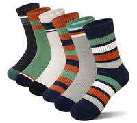 SEEYAN Calzini per ragazzi per bambini, atletica, sport, basket, allenamento, in cotone, 6 paia, 6 paia di strisce arancioni, 5-8 Years