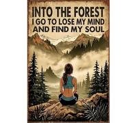 Seeyoo Targa in metallo retrò con scritta in lingua inglese "INTO THE FOREST I GO TO LOSE MY MIND AND FIND MY SOUL - Vintage Metal Wall Art per casa, bar, caffetteria o ufficio - Regalo premuroso per