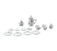 Sefdrert 15 Stueck Miniatur Puppenhaus Geschirr Porzellan Tee Set Geschirr Tasse Teller rote Kirsche