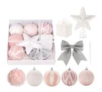 Sefdrert Set di Ornamenti di Natale Rosa Xmas Sfere Appese Regalo di Natale-Set in Plastica per L'Albero di Natale, Punta Albero di Natale