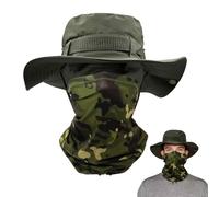 SEFIRST 2 Pezzi Cappello Boonie Uomo Donna Maschera di camuflaggio, Anti UV Protezione Solare a Tesa Larga Cappello per Esterni Safari Cappello da Sole per Esterno Escursionismo Pesca Jungle