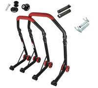 SEFIS D18 Set di supporti per moto con boccole a prisma M6, per sollevamento ruota anteriore e posteriore, supporto di servizio anteriore e posteriore, supporto per montaggio moto, supporto (Rosso