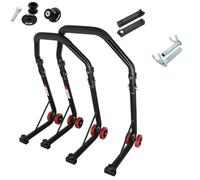 SEFIS D18 Set di supporti per moto con boccole a prisma M8, supporto per ruota anteriore e posteriore, supporto di servizio anteriore e posteriore, supporto di montaggio per moto, cavalletto (Nero