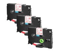 SEFNPOME 3pk 12mm Nero su Nastro in Tessuto Bianco Compatibile con TZE FA231 FA3 FA3R per PT-H110 E550W Maker Etichetta(3PK Red on White)