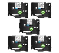 SEFNPOME 5pk 6-24 mm Nastri Etichette adesive Forti Neri su Bianco Giallo Chiaro Compatibile con i produttori di Etichette TZE-S231 S131(5PK Black on White)