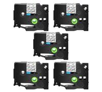 SEFNPOME 5pk 6-24 mm Nastri Etichette adesive Forti Neri su Bianco Giallo Chiaro Compatibile con i produttori di Etichette TZE-S231 S131(5PK Black on Clear)