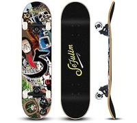 Sefulim 31 x 8 Pollici Skateboard Completo 7 Strati Acero Canadese Double Kick Deck concavo Skateboard per Ragazzi Ragazze Adolescenti Adulti Principianti