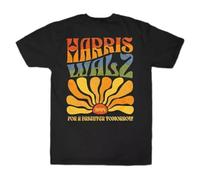 SEFxd22WSA Harris Walz Vintage Boho Groovy Retro Rainbow Kamala 2024 Back Print T-Shirt Black XL