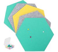 SEG Direct Bacheche in Feltro Esagonali Autoadesiva, Set di 5 Pezzi Decorazione da Parete con 10 Spilli 30 cm x 26 cm - Grigio/Blu Verde/Giallo