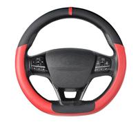 SEG Direct Coprivolante per Auto Tipo D, Copertura Volante a Forma di D, Pelle Microfibra Dimensioni Standard 37-39 cm, Fondo Piatto, Nero e Rosso