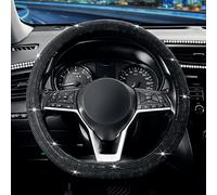 SEG Direct Coprivolante per Auto Tipo D Diamond, Copertura Volante a Forma di D, Dimensioni Standard 37-39 cm, Fondo Piatto, Strass Scintillanti, Nero con Diamante Nero