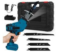 Sega a Gattuccio Compatibile con Makita 18V, Seghetto con Serratura di Sicurezza e Luce a LED, Velocità Variabile 0-3000 SPM, 4 Lame (con 1.5 Ah Batteria e Caricabatteria)