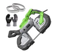 Sega a nastro portatile, sega a nastro per metallo con luce LED integrata, angolo di taglio 0-45°, include 6 lame e guanti, diametro di taglio 12 cm