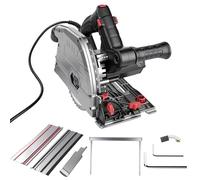 Sega ad immersione con guida da 2x700mm, sega circolare manuale da 1200W, profondità di taglio 57mm, inclinazione di taglio da 0 a 45°, Ø165mm 40 denti, per legno duro, compensato, laminato, altro