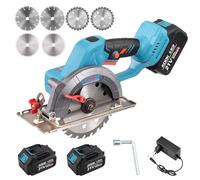 Sega circolare a batteria, mini sega circolare manuale, motore brushless, profondità e angolo regolabili, 6 lame, per legno, metallo morbido, tagli in plastica, 21 V 3,0 Ah,2 Batterie